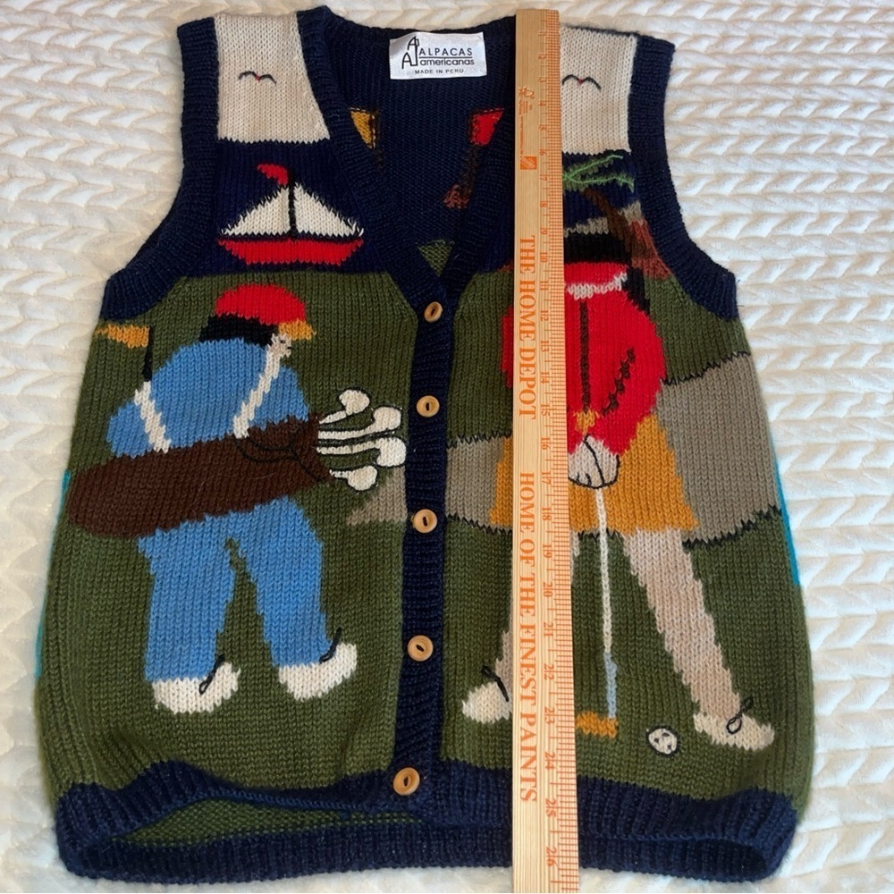 Alpacas Americana Golf Themed Knit Vest - Multicolor one size - Picture 10 of 11